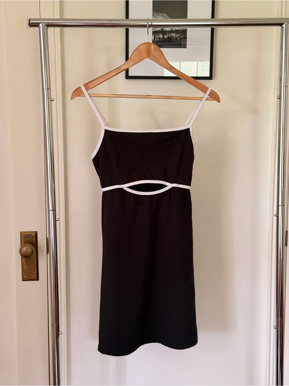 wild fable Black Mini Dress with White Trim and Waist Cutout